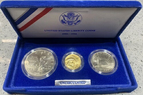 金貨 アメリカ自由貨幣 1886年 - 1986年 3枚セット プルーフコイン ケース付き