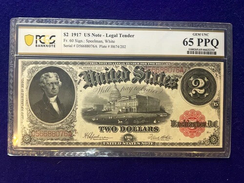1917 年 $2 法定通貨 PCGS 65 PPQ - FR 60