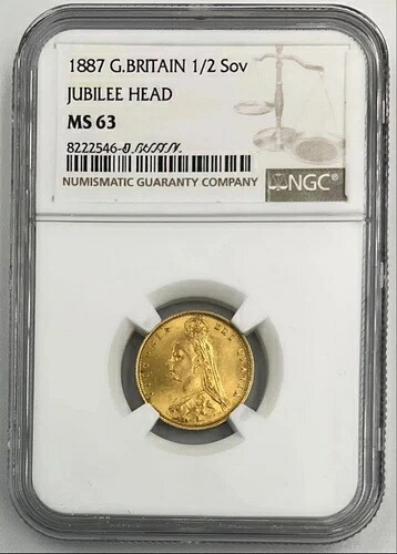 1887年 イギリス 1/2 SOV 3.98g 金貨 NGC G.Britain