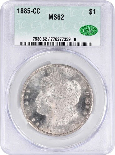 1885-CC モルガン銀貨 MS62 CACG
