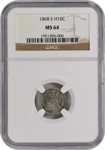 1868-S 自由の女神像 シルバーハーフダイム MS64 NGC