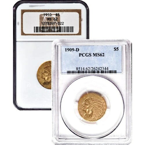 1933年以前の5ドルインド金貨ハーフイーグル（MS62、PCGSまたはNGC）