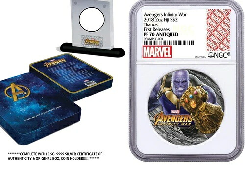 2018年 フィジー 2オンス .999 シルバーコイン マーベル アベンジャーズ サノス - NGC PF70 COA & OGP 付き!