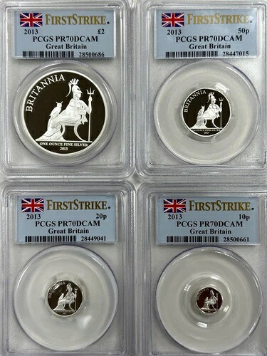 2013年 英国 プルーフ .999 シルバー 10 20 50 ペンス 2ポンド セット PCGS PR70DCAM