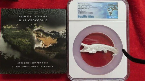 2021年 ソロモン諸島 アフリカの動物 ナイルワニ 1オンス シルバー NGC PF PR 70