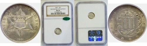 1861年 銀貨3セント - NGC MS-64 CAC