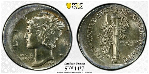1941年 Pダイム ウィングド・リバティ・ヘッドまたはマーキュリー PCGS MS-62 ミントエラーストライク 15%オフ