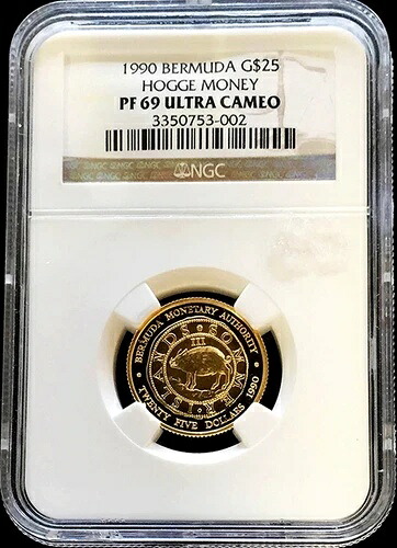 1990年 ゴールド バミューダ 500枚 25ドル HOGGE マネーシップコイン NGC プルーフ 69 ウルトラカメオ