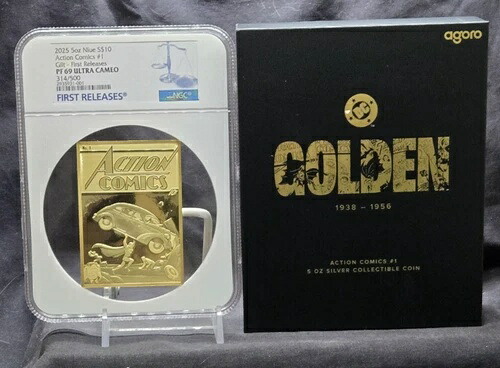 2025年 ニウエ 10ドル - アクションコミックス #1 - スーパーマン - NGC PF69 UC - 999 金箔銀貨