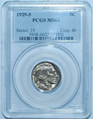 1929年 S PCGS MS66 バッファローニッケル