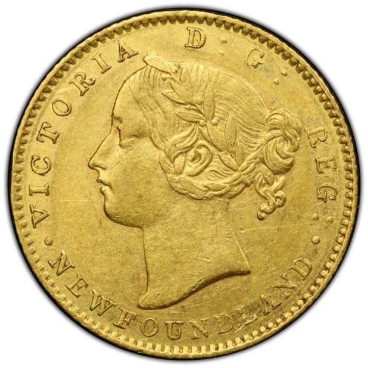 1865年ニューファンドランド2ドル金貨 PCGS Au ディテールスクラッチ