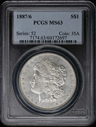 1887/6 $1 オーバーデート モルガン ドル PCGS MS63