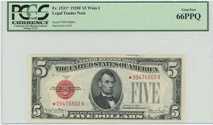 1928F 5ドル 法定通貨 FR# 1531* PCGS 66 Gem New PPQ Star