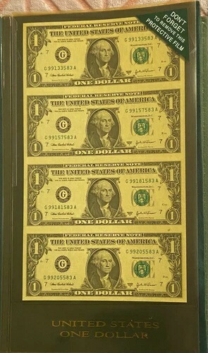 2003年および2006年世界準備金通貨交換：未カットの1ドル、2ドル、5ドル、10ドル、20ドル、50ドルのシート