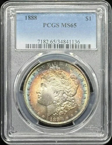 1888年 モルガン銀貨 PCGS MS-65 レインボートーン