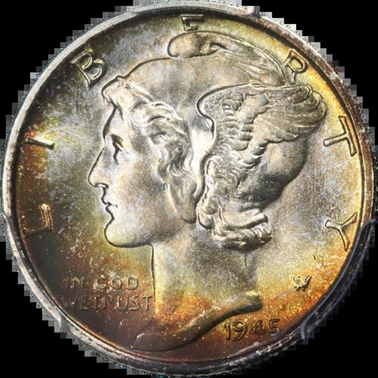 1945-S マーキュリーダイム PCGS MS67+ FB 美しい色調 素晴らしい外観