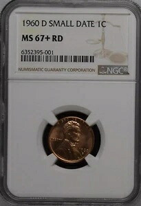 1960-D 1C RD スモールデイト リンカーン記念館 1セント NGC MS67+RD 6352395-001