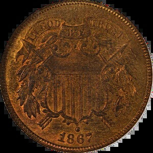 1867年 2セント硬貨 プルーフ ANACS PF65 RB 素晴らしい外観 強い打刻