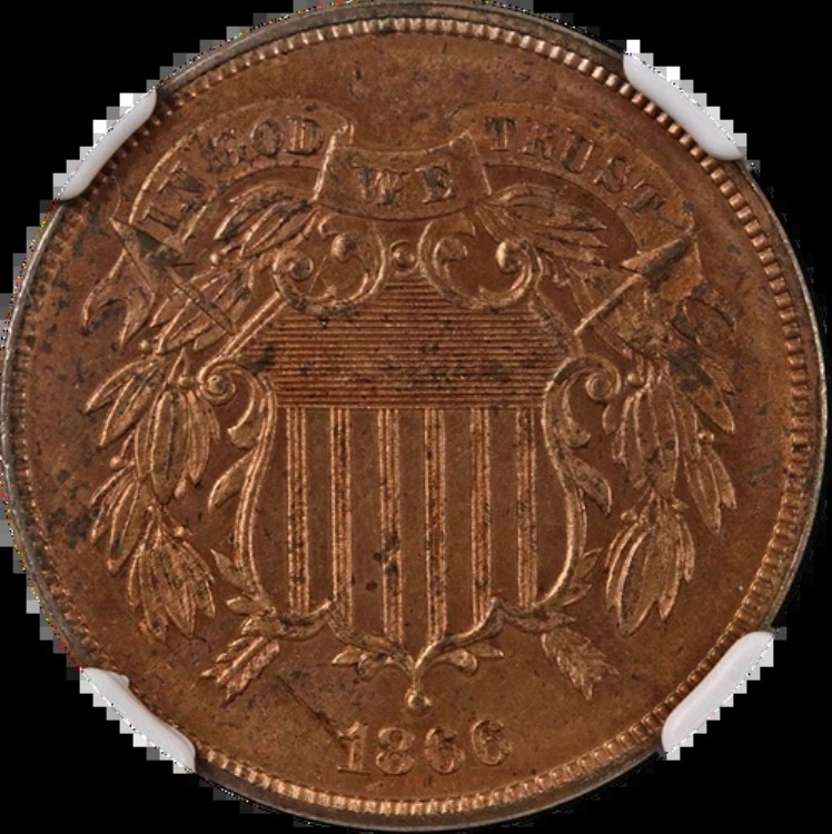 1866年 2セント硬貨 プルーフ NGC PF64 RB 素晴らしい外観 強い打痕