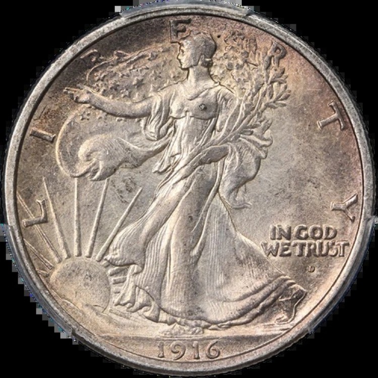 1916-D ウォーキング・リバティ・ハーフ PCGS MS63 光沢良好 ストライク良好