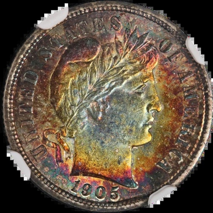 1905-P バーバーダイム 素晴らしい色彩 NGC MS63 素晴らしい外観 強いストライク