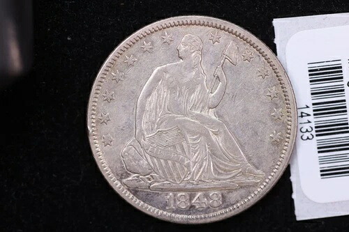 1848年製リバティ・シーティング・ハーフドル、お手頃価格の流通コイン。店舗番号：14133
