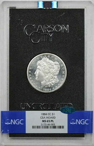1884-CC $1 NGC CAC/GSA HOARD MS 65 PL モルガン銀貨（箱+COA付き）