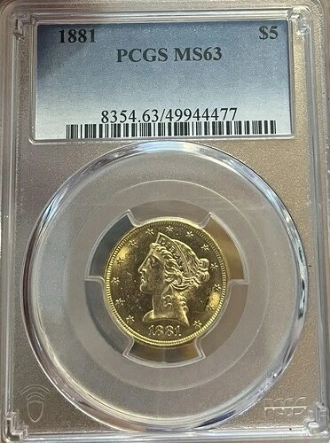 1881年 PCGS MS63 5ドル リバティ ハーフイーグル