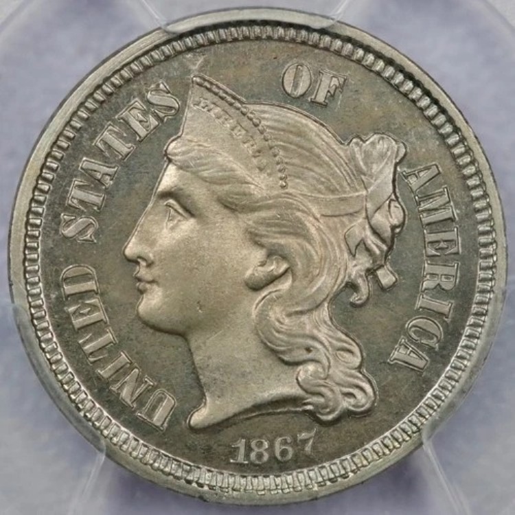 1867年プルーフ3セントニッケル - PCGS PR 66