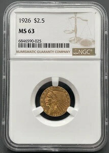 1926年 P $2.5 金インディアンヘッド 未流通クォーターイーグル NGC MS-63