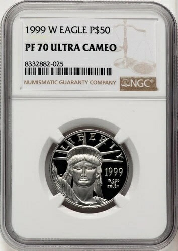 1999-W プルーフ プラチナ イーグル 1/2オンス ブラウンラベル NGC MS70