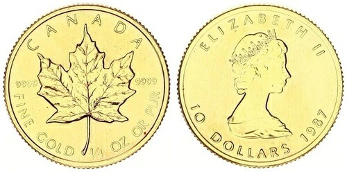 カナダ 10ドル金貨 1987年 1/4オンス メープルリーフ ブリリアント 未流通 124848