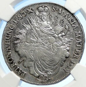 1783年 ハンガリー ヨーゼフ2世 聖母マリア イエス 銀貨 1/2 ハーフターラー NGC i106219