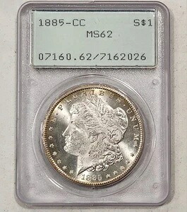 1885CC モルガン シルバー ダラー PCGS MS62 OGH ラトラー ~ カーソンシティのより良い日付のコイン