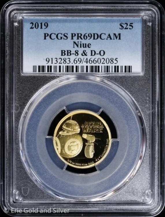 2019年 25ドル ニウエ 1/4オンス ゴールド プルーフ BB-8 & D-O PCGS PR 69 DCAM 413,325円