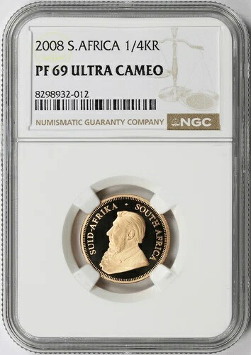 2008年南アフリカ産プルーフゴールド 1/4クルーガーランド NGC PF69 ウルトラカメオ