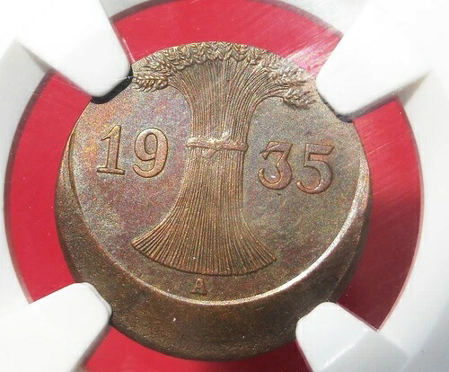 NGC ナチスドイツエラーコイン MS-61 1935-A 1 ライヒスフェニッヒ - ドイツ 第三帝国造幣局!