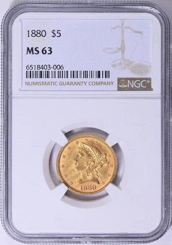 1880年 リバティヘッド 5ドル ハーフイーグル ゴールド NGC MS63｜WORLD RESOURCE【KING店】