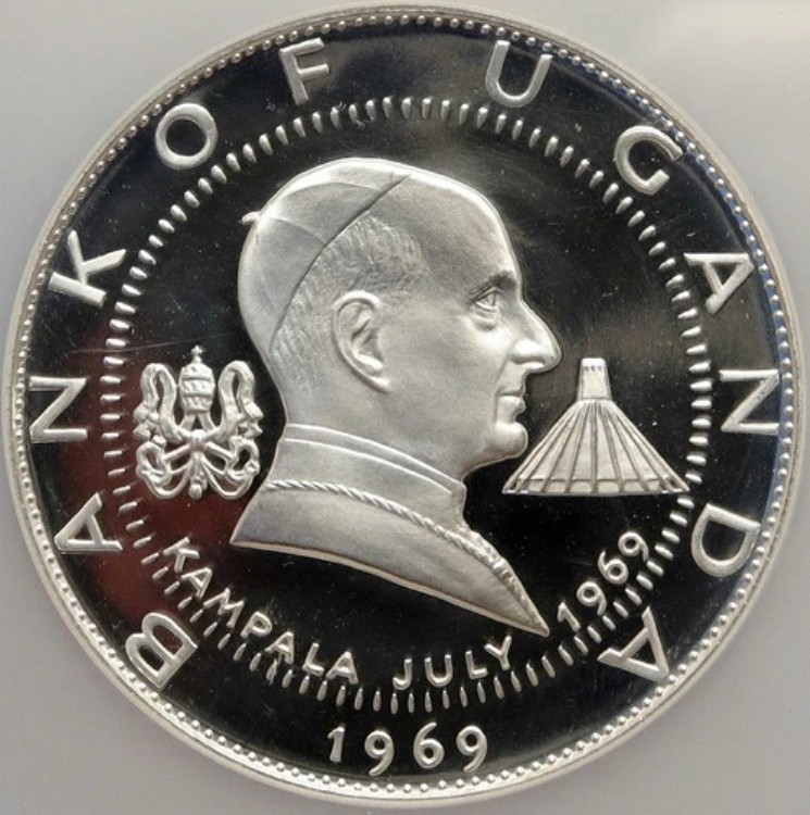 1969年 ウガンダ訪問 教皇パウロ6世 特大 プルーフシルバー 30シリング NGCコイン i84655|WORLD RESOURCE【KING店】