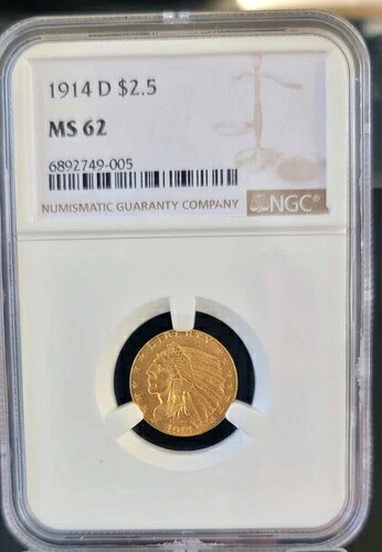 1914-D 2.50ドル インディアンゴールド - NGC MS 62 - 送料無料 - 素晴らしい|WORLD RESOURCE【KING店】