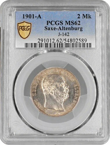 ザクセン アルテンブルク 2 マーク 1901 A、PCGS MS62、「エルンスト 2 世公爵 (1853 - 1908)」｜WORLD RESOURCE【KING店】
