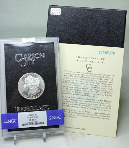 1885-CC 1ドル銀モルガンドル GSAホルダー NGC MS63PL #0021 ボックス&COA|WORLD RESOURCE【KING店】