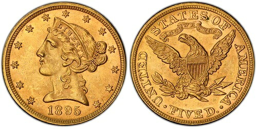 1895年 5ドル、ハーフイーグル。PCGS MS64。フィラデルフィア。コロネットヘッド、IGWT KM 101|WORLD RESOURCE【KING店】