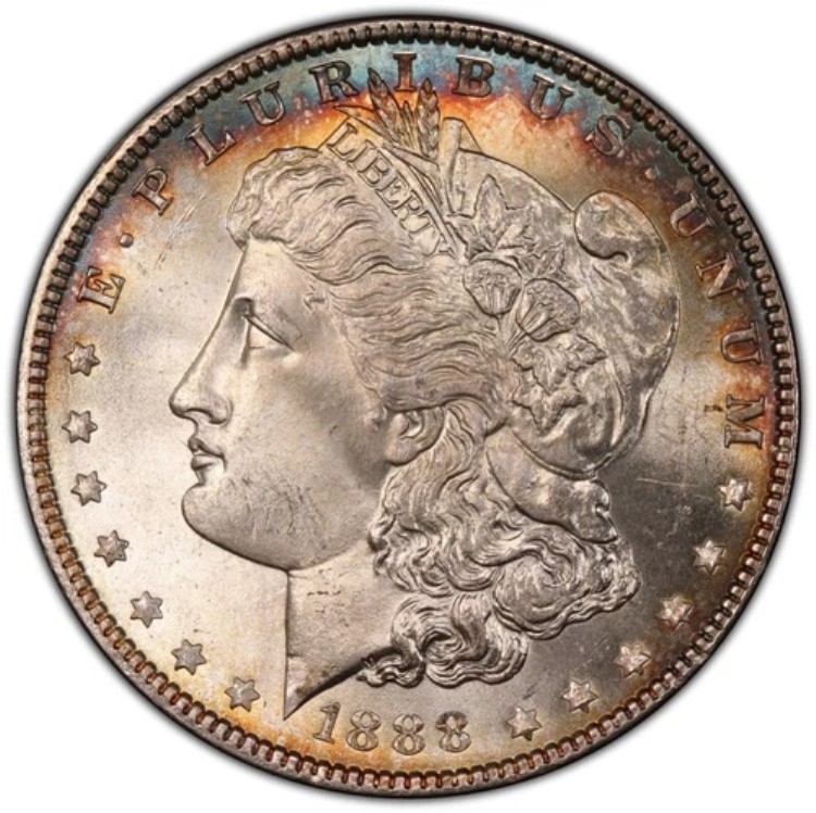 1888-P モルガン銀貨 PCGS MS66 - ゴージャスな金色と青の周辺部の色調｜WORLD RESOURCE【KING店】