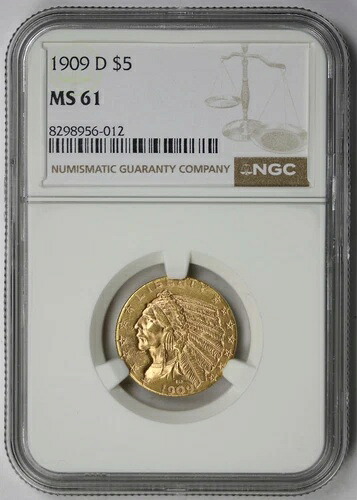 1909-D インディアンヘッド ハーフイーグル ゴールド $5 MS 61 NGC|WORLD RESOURCE【KING店】