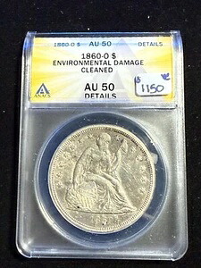 1860 O 着席型自由の女神像 ANACS AU 50 詳細クリーニング済み 環境によるダメージ｜WORLD RESOURCE【KING店】
