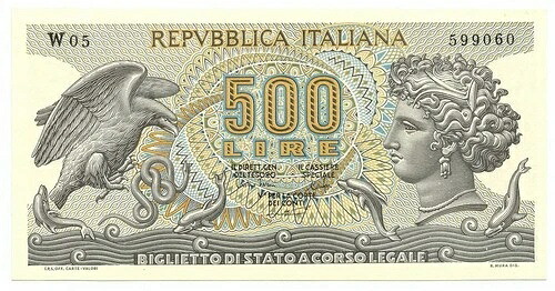 500 リラ BIGLIETTO DI STATO ARETUSA SERIE SOSTITUTIVA 23/04/1975 qFDS|WORLD RESOURCE【KING店】