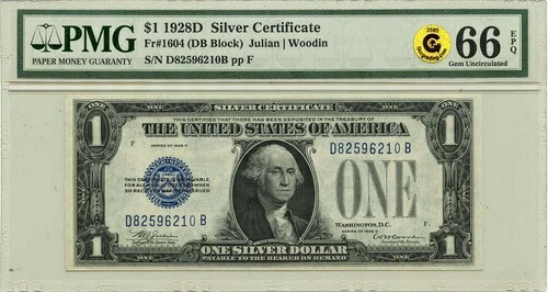 1928D 1ドル銀貨証明書 ブルーシール Fr# 1604 PMG Gem66 EPQ GCC ゴールド｜WORLD RESOURCE【KING店】