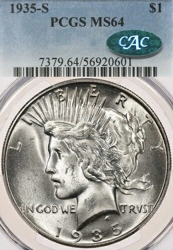 1935-S $1 PCGS MS64 CAC ピースシルバーダラー|WORLD RESOURCE【KING店】