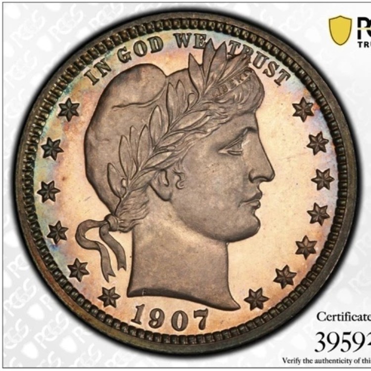 1907年 バーバークォーター 25セント PCGS PR63 グリーン CAC トーン ??|WORLD RESOURCE【KING店】